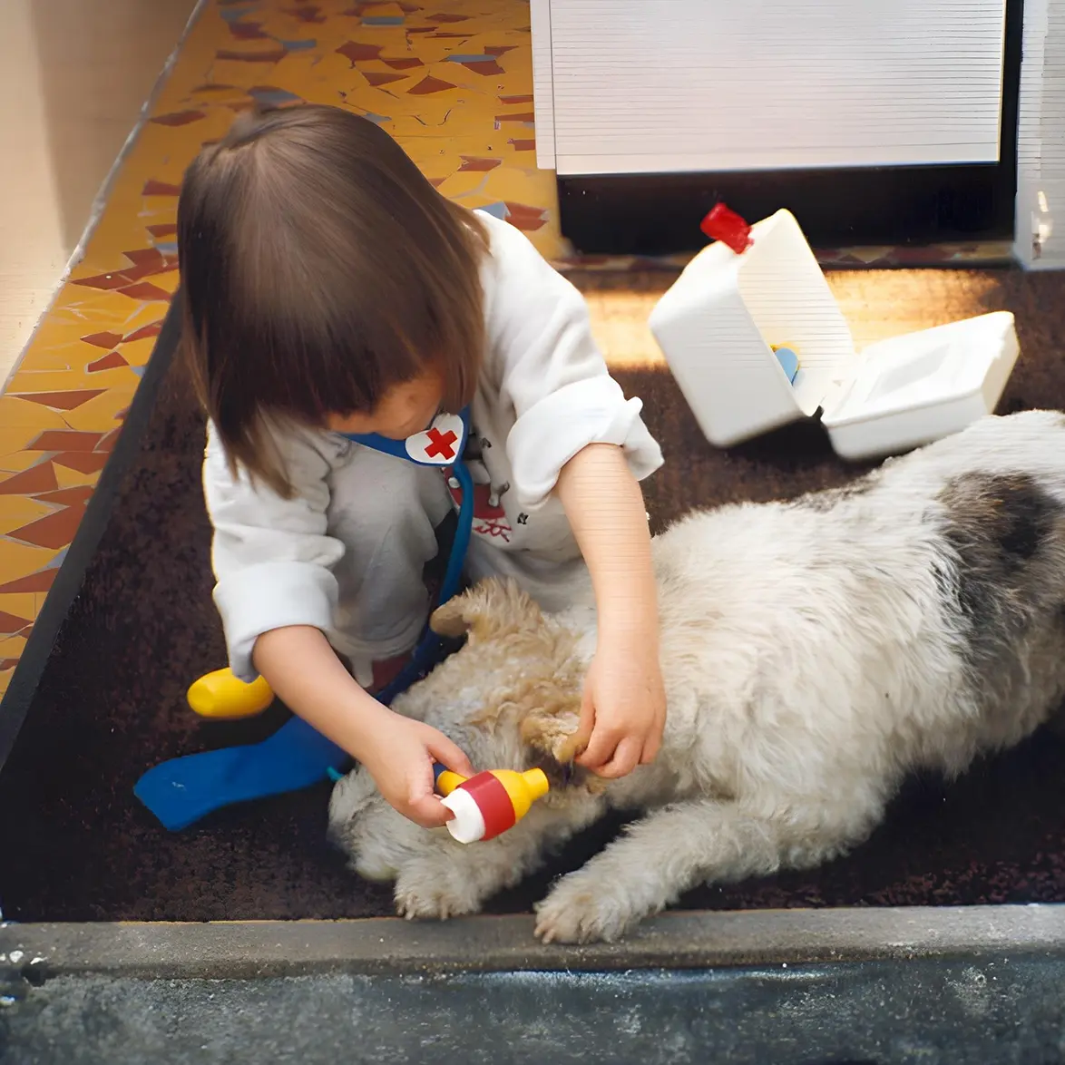 Marine Pottin enfant avec son kit veterinaire